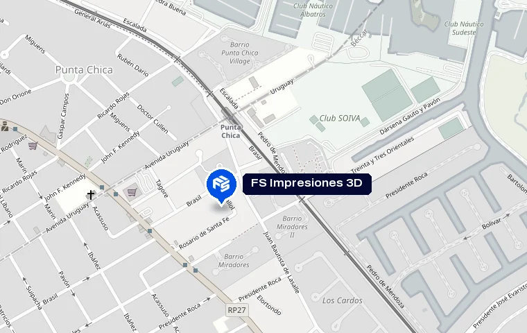 Mapa de la zona de Béccar, San Isidro, con la ubicación de FS Impresiones 3D marcada